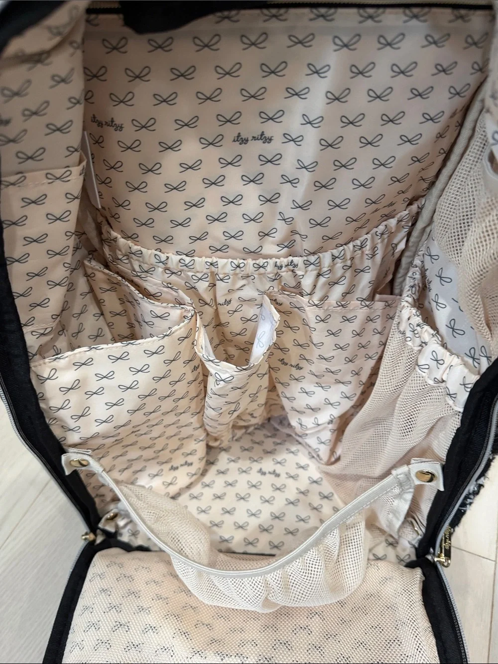 Itzy Ritzy Black & White Tweed Diaper Backpack with Gold Hardware